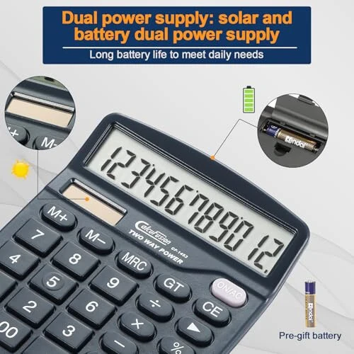 CALCUFUSION Calculator, 12 Digits Desk Calculators with Large Display LCD & Sensitive Big Buttons Dual Power Solar with Battery Standard Functions Basic Calculators for Offices Home Schools CF-1453 - 3