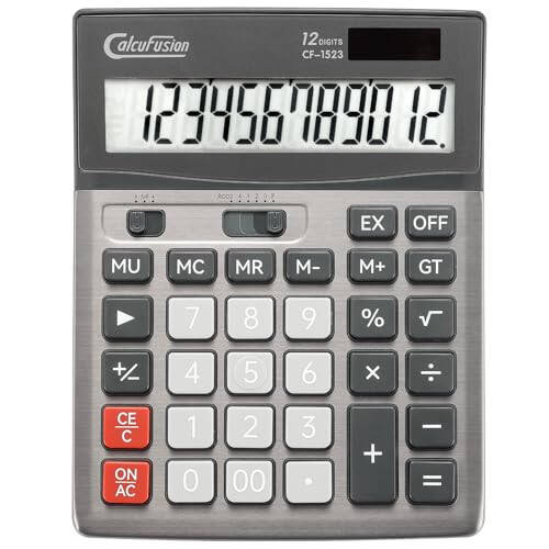 CALCUFUSION Desktop Calculator 12 Digit with Large LCD Display Big Buttons Basic Calculator Standard Function Solar Calculator with Battery Desk Calculators for Office School Home CF-1523 - 1