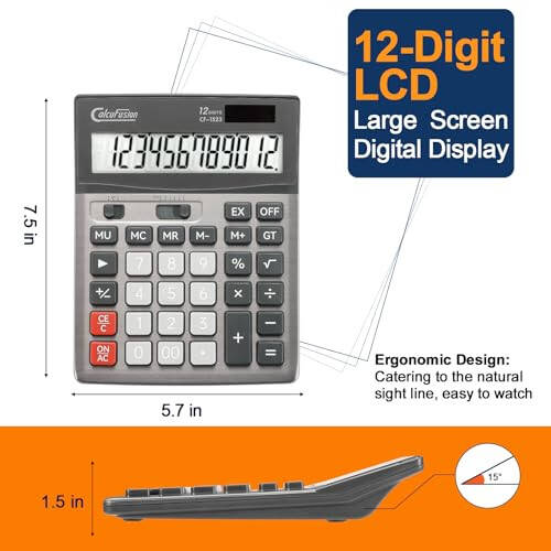 CALCUFUSION Desktop Calculator 12 Digit with Large LCD Display Big Buttons Basic Calculator Standard Function Solar Calculator with Battery Desk Calculators for Office School Home CF-1523 - 2