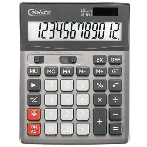 CALCUFUSION Desktop Calculator 12 Digit with Large LCD Display Big Buttons Basic Calculator Standard Function Solar Calculator with Battery Desk Calculators for Office School Home CF-1523 - 6