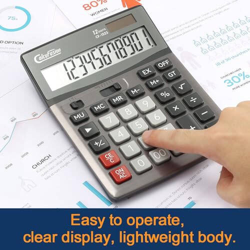 CALCUFUSION Desktop Calculator 12 Digit with Large LCD Display Big Buttons Basic Calculator Standard Function Solar Calculator with Battery Desk Calculators for Office School Home CF-1523 - 5