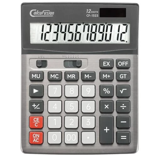 CALCUFUSION Desktop Calculator 12 Digit with Large LCD Display Big Buttons Basic Standard Function Solar Calculator with Battery Desk Calculators for Office School Home CF-1523 - 6