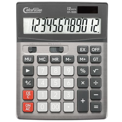 CALCUFUSION Stol ustidagi kalkulyator 12 xonali katta LCD displeyli Katta tugmali kalkulyator Oddiy kalkulyator Standart funksiyali Quyosh energiyali kalkulyator Batareyali stol ustidagi kalkulyatorlar Ofis Maktab Uy uchun CF-1523 - 6