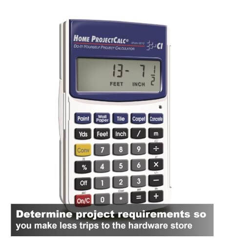 Calculated Industries 8510 Home ProjectCalc O‘z-o‘zidan bajaruvchilar uchun fut-dyuym-kسرlar loyiha hisoblagichi | Uy ustalari va o‘z-o‘zidan bajaruvchilar uchun materiallar miqdori va xarajatlarini baholash uchun maxsus tugmalar, oq kichkina - 2