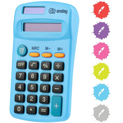 Calculator Blue, Basic Small Solar and Battery Operated, Large Display Four Function, Auto Powered Handheld Calculator School and Kids Available in Green, Red, Purple, Grey, Pink, 1 PK – by Enday - 1