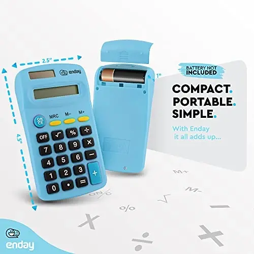 Calculator Blue, Basic Small Solar and Battery Operated, Large Display Four Function, Auto Powered Handheld Calculator School and Kids Available in Green, Red, Purple, Grey, Pink, 1 PK – by Enday - 4