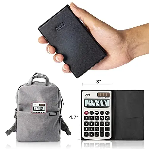Calculator, Deli Standard Function Basic Calculators, Solar Battery Dual Power Office Calculator with Cover, Metal Panel, 2 Pack - 7