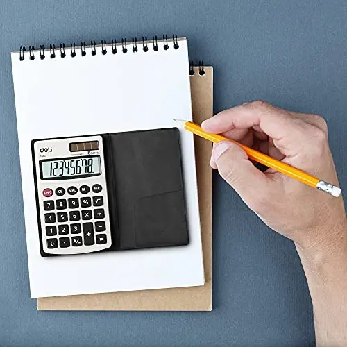 Calculator, Deli Standard Function Basic Calculators, Solar Battery Dual Power Office Calculator with Cover, Metal Panel, 2 Pack - 2