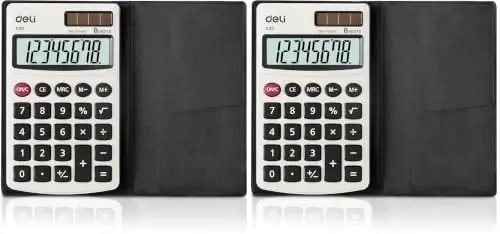 Calculator, Deli Standard Function Basic Calculators, Solar Battery Dual Power Office Calculator with Cover, Metal Panel (Pack of 2) - 1