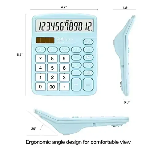 Calculator, Deli Standard Function Desktop Calculators with 12 Digit Large LCD Display and Sensitive Button, Solar Battery Dual Power Office Calculator, Blue - DELI (1)