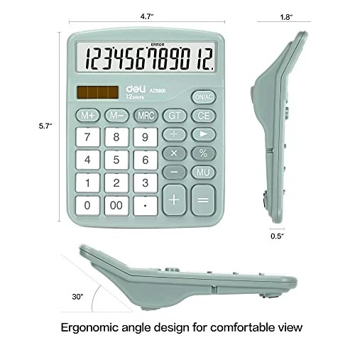 Calculator, Deli Standard Function Desktop Calculators with 12 Digit Large LCD Display and Sensitive Button, Solar Battery Dual Power Office Calculator, Green - deli (1)