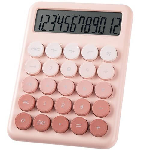 Calculator, Desk Calculators, Cute Pink Calculator, 12 Digit with Large LCD Display, Basic Standard Calculator, Big Button, Aesthetic Calculator, Mechanical Calculator for Office School - 1