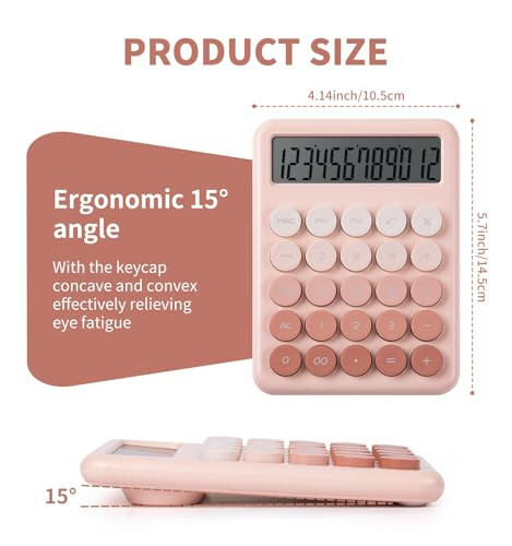 Calculator, Desk Calculators, Cute Pink Calculator, 12 Digit with Large LCD Display, Basic Standard Calculator, Big Button, Aesthetic Calculator, Mechanical Calculator for Office School - 2