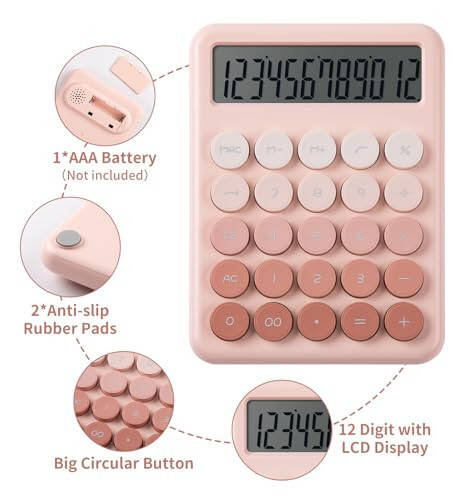 Calculator, Desk Calculators, Cute Pink Calculator, 12 Digit with Large LCD Display, Basic Standard Calculator, Big Button, Aesthetic Calculator, Mechanical Calculator for Office School - 3