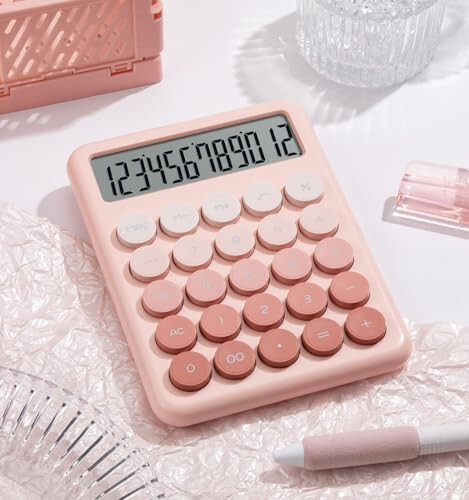 Calculator, Desk Calculators, Cute Pink Calculator, 12 Digit with Large LCD Display, Basic Standard Calculator, Big Button, Aesthetic Calculator, Mechanical Calculator for Office School - 5