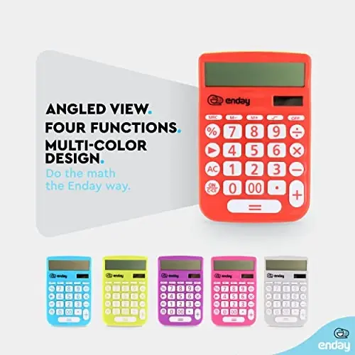 Calculator for Students Red, Basic Calculator 12 Digits Solar Powered Calculators Large Display Office Desktop Calculator Four Function Handheld Desk Calculator Perfect for Office & School-by Enday - 4