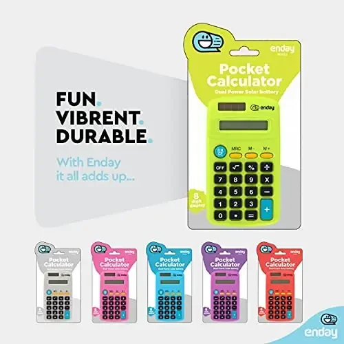 Calculator Green, Basic Small Solar and Battery Operated, Large Display Four Function, Auto Powered Handheld Calculator School and Kids Available in Blue, Red, Purple, Grey, Pink, 24 PK – by Enday - 3