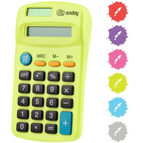 Calculator Green, Basic Small Solar and Battery Operated, Large Display Four Function, Auto Powered Handheld Calculator School and Kids Available in Blue, Red, Purple, Grey, Pink, 24 PK – by Enday - ENDAY
