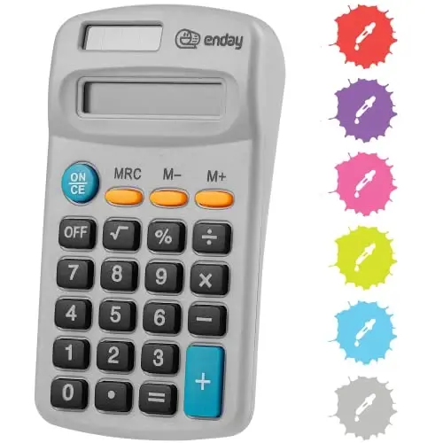Calculator Grey, Basic Small Solar and Battery Operated, Large Display Four Function, Auto Powered Handheld Calculator School and Kids Available in Green, Red, Purple, Blue, Pink, 1 PK – by Enday - 1