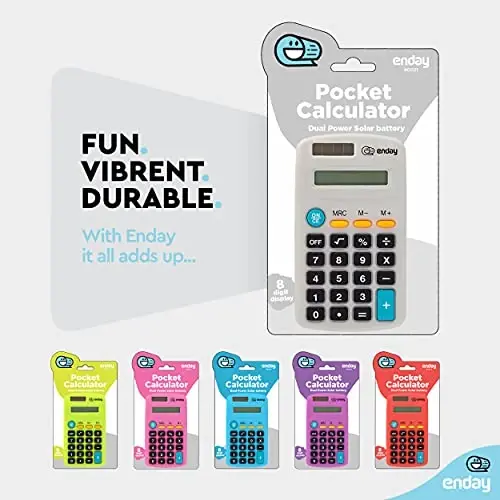 Calculator Grey, Basic Small Solar and Battery Operated, Large Display Four Function, Auto Powered Handheld Calculator School and Kids Available in Green, Red, Purple, Blue, Pink, 1 PK – by Enday - 3