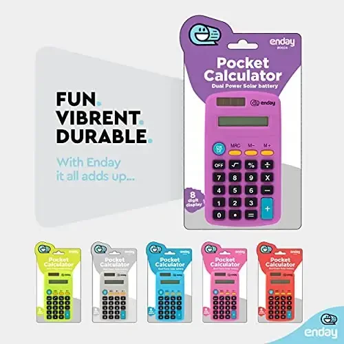 Calculator Purple, Basic Small Solar and Battery Operated, Large Display Four Function, Auto Powered Handheld Calculator School and Kids Available in Green, Red, Blue, Grey, Pink, 1 PK – by Enday - 3