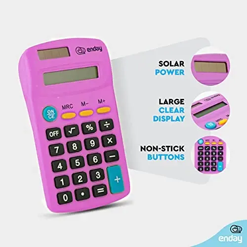 Calculator Purple, Basic Small Solar and Battery Operated, Large Display Four Function, Auto Powered Handheld Calculator School and Kids Available in Green, Red, Blue, Grey, Pink, 1 PK – by Enday - 2