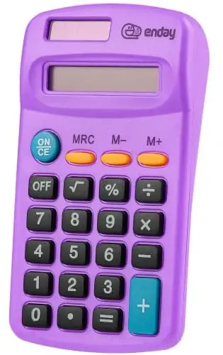 Calculator Purple, Basic Small Solar and Battery Operated, Large Display Four Function, Auto Powered Handheld Calculator School and Kids Available in Green, Red, Blue, Grey, Pink, 24 PK – by Enday 