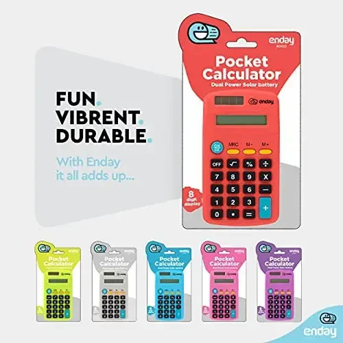 Calculator Red, Basic Small Solar and Battery Operated, Large Display Four Function, Auto Powered Handheld Calculator School and Kids Available in Green, Blue, Purple, Grey, Pink, 1 PK – by Enday - 3