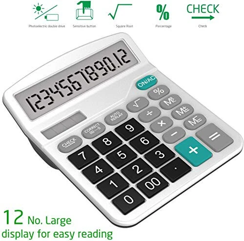 Calculator, Splaks 2 Pack Standard Functional Desktop Calculators Solar and AA Battery Dual Power Electronic Office Calculators with 12-Digit Large Display (1 Basic Black&1 Updated Silver) - 2
