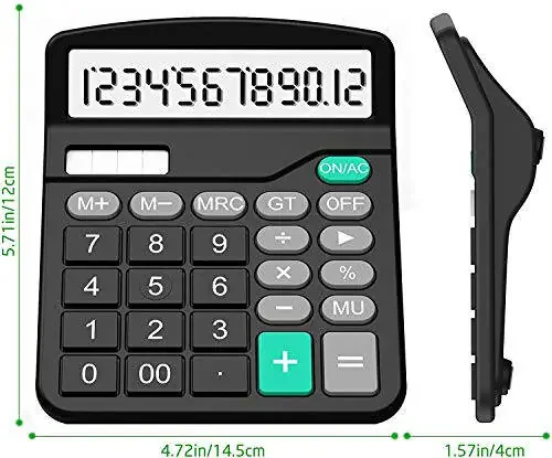 Calculator, Splaks 2 Pack Standard Functional Desktop Calculators Solar and AA Battery Dual Power Electronic Office Calculators with 12-Digit Large Display (1 Basic Black&1 Updated Silver) - 4