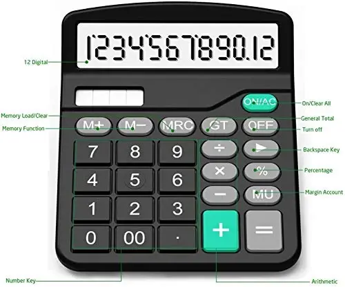 Calculator, Splaks 2 Pack Standard Functional Desktop Calculators Solar and AA Battery Dual Power Electronic Office Calculators with 12-Digit Large Display (1 Basic Black&1 Updated Silver) - 3