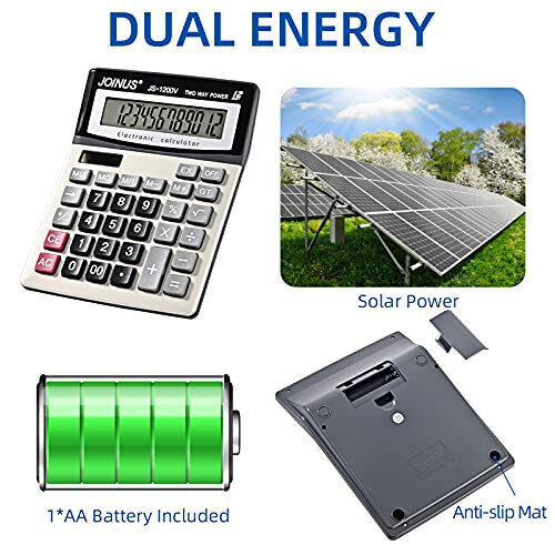 Calculator, Standard Function Desktop Calculator with 12-Digit Large LCD Display and Big Sensitive Computer Keys, Solar Battery Dual Power Calculator，Easy to use Basic Calculator - 3