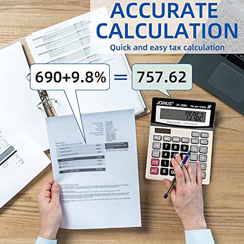 Calculator, Standard Function Desktop Calculator with 12-Digit Large LCD Display and Big Sensitive Computer Keys, Solar Battery Dual Power Calculator，Easy to use Basic Calculator - 5