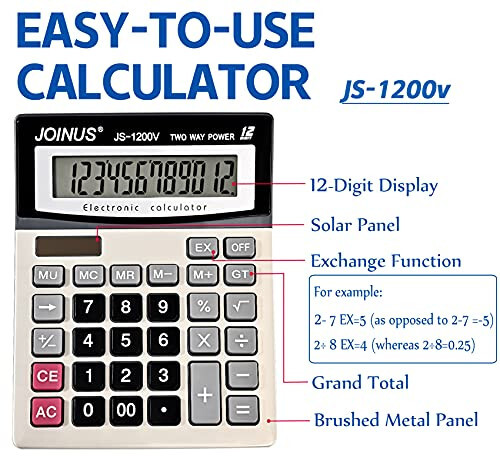 Calculator, Standard Function Desktop Calculator with 12-Digit Large LCD Display and Big Sensitive Computer Keys, Solar Battery Dual Power Calculator，Easy to use Basic Calculator - 6