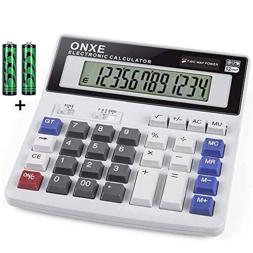 Calculator,12 Digit Extra Large LCD Display Office Desk Calculators, Two Way Power Battery and Solar,Big Button Standard Basic 4 Function Desktop Calculators for Office Financial Accounting Business - 1