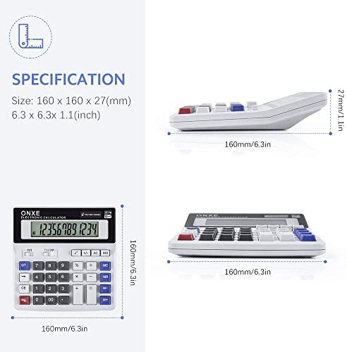 Calculator,12 Digit Extra Large LCD Display Office Desk Calculators, Two Way Power Battery and Solar,Big Button Standard Basic 4 Function Desktop Calculators for Office Financial Accounting Business - 2