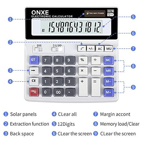 Calculator,12 Digit Extra Large LCD Display Office Desk Calculators, Two Way Power Battery and Solar,Big Button Standard Basic 4 Function Desktop Calculators for Office Financial Accounting Business - 3