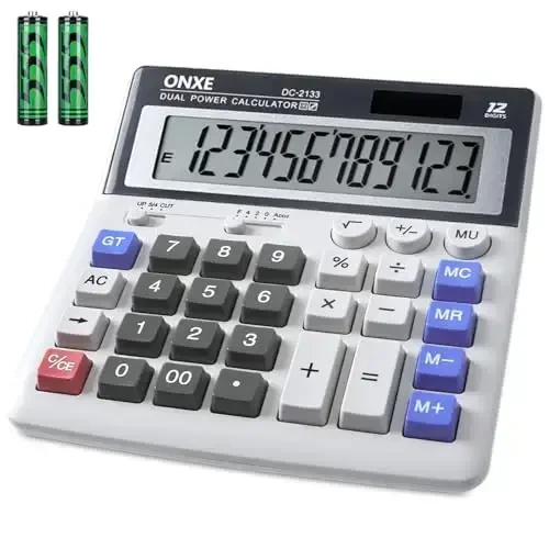 Calculator,12 Digit Extra Large LCD Display Office Desk Calculators, Two Way Power Battery and Solar,Big Button Standard Basic 4 Function Desktop Calculators for Office Financial Accounting Business - 1