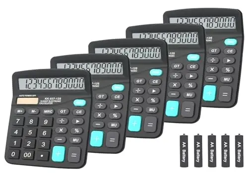 Calculators, BESTWYA 12-Digit Dual Power Handheld Desktop Calculator with Large LCD Display Big Sensitive Button (Black, Pack of 5) - 4