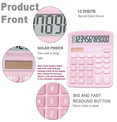 Calculators, BESTWYA 12-Digit Dual Power Handheld Desktop Calculator with Large LCD Display Big Sensitive Button (Pack of 2) - 2