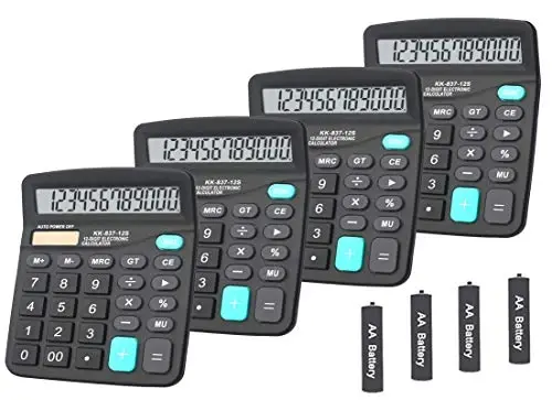 Calculators for Desk, BESTWYA 12-Digit Dual Power Handheld Desktop Calculator with Large LCD Display Big Sensitive Button (Black,Pack of 4) 