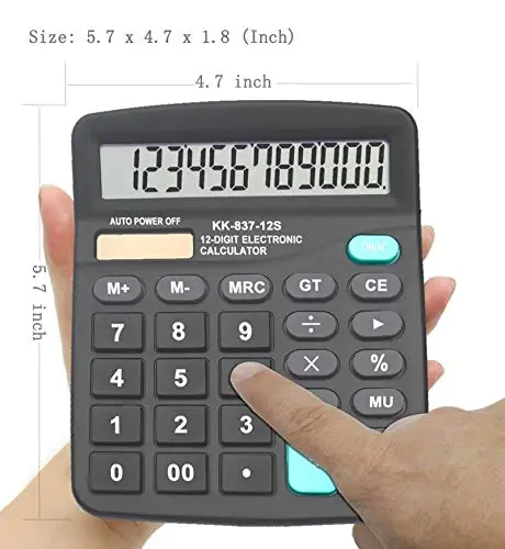 Calculators for Desk, BESTWYA 12-Digit Dual Power Handheld Desktop Calculator with Large LCD Display Big Sensitive Button (Black,Pack of 4) - 6