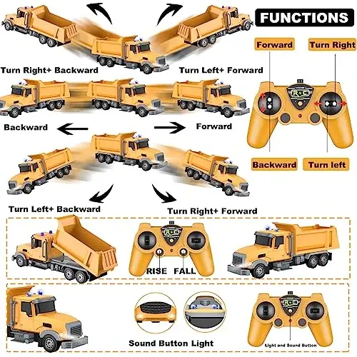 CALEST Remote Control Construction Dump Truck Toy RC Vehicle,6 Channel Trucks Toys with 2 Rechargeable Batteries，1/24 Scale Dump Trucks，Birthday Gifts Ideas for Boys Age 3-8 Year Old - 5