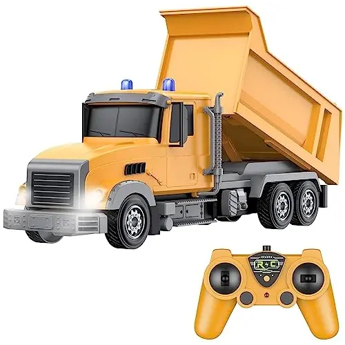 CALEST Remote Control Construction Dump Truck Toy RC Vehicle,6 Channel Trucks Toys with 2 Rechargeable Batteries，1/24 Scale Dump Trucks，Birthday Gifts Ideas for Boys Age 3-8 Year Old - CALEST