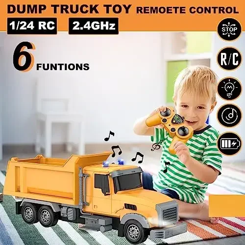 CALEST Remote Control Construction Dump Truck Toy RC Vehicle,6 Channel Trucks Toys with 2 Rechargeable Batteries，1/24 Scale Dump Trucks，Birthday Gifts Ideas for Boys Age 3-8 Year Old - CALEST (1)