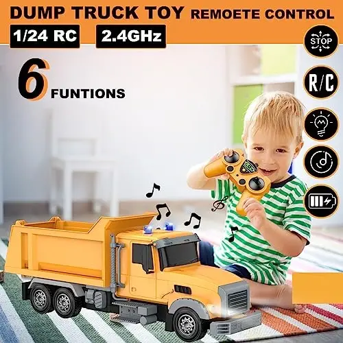 CALEST Remote Control Construction Dump Truck Toy RC Vehicle,6 Channel Trucks Toys with 2 Rechargeable Batteries，1/24 Scale Dump Trucks，Birthday Gifts Ideas for Boys Age 3-8 Year Old - CALEST (1)