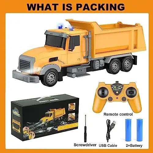 CALEST Remote Control Construction Dump Truck Toy RC Vehicle,6 Channel Trucks Toys with 2 Rechargeable Batteries，1/24 Scale Dump Trucks，Birthday Gifts Ideas for Boys Age 3-8 Year Old - 6