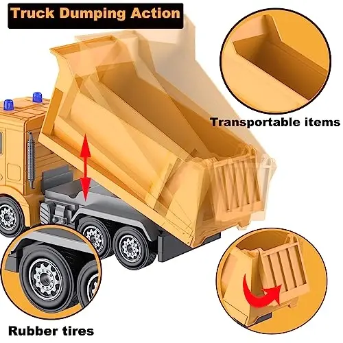 CALEST Remote Control Construction Dump Truck Toy RC Vehicle,6 Channel Trucks Toys with 2 Rechargeable Batteries，1/24 Scale Dump Trucks，Birthday Gifts Ideas for Boys Age 3-8 Year Old - 4