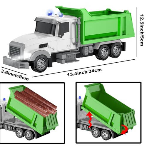 CALEST Remote Control Construction Dump Truck Toy RC Vehicle,6 Channel Truck Toys with 6 pcs Wood,2 Rechargeable Batteries,1/24 Scale Dump Trucks，Birthday Gifts Ideas for Boys Age 3-8 Year Old - 4