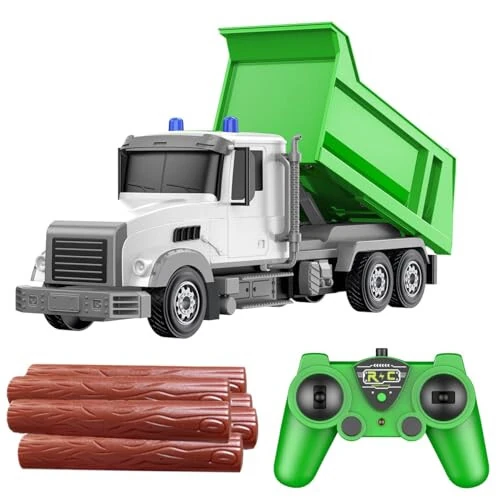 CALEST Remote Control Construction Dump Truck Toy RC Vehicle,6 Channel Truck Toys with 6 pcs Wood,2 Rechargeable Batteries,1/24 Scale Dump Trucks，Birthday Gifts Ideas for Boys Age 3-8 Year Old - MODAZONE
